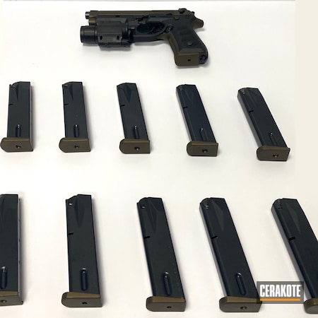 Powder Coating: 9mm,Midnight Bronze H-294,Magazines,BLACKOUT E-100,S.H.O.T,Beretta,92FS,Handgun,Guns