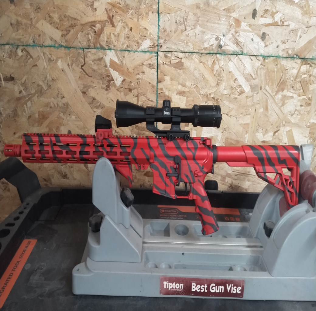 Custom Tiger Stripe Camo AR Cerakoted using USMC Red and Cobalt | Cerakote