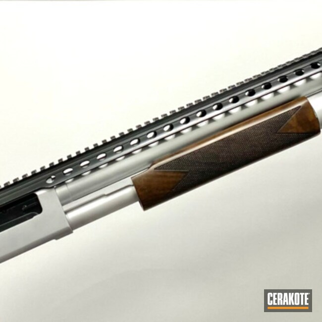 Mossberg Shotgun Cerakoted Using Satin Aluminum, Smoke And Blackout