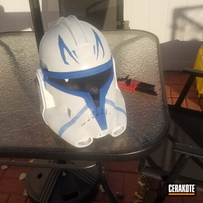 Star Wars Clone Helmet Cerakoted In Stormtrooper White And Nra Blue
