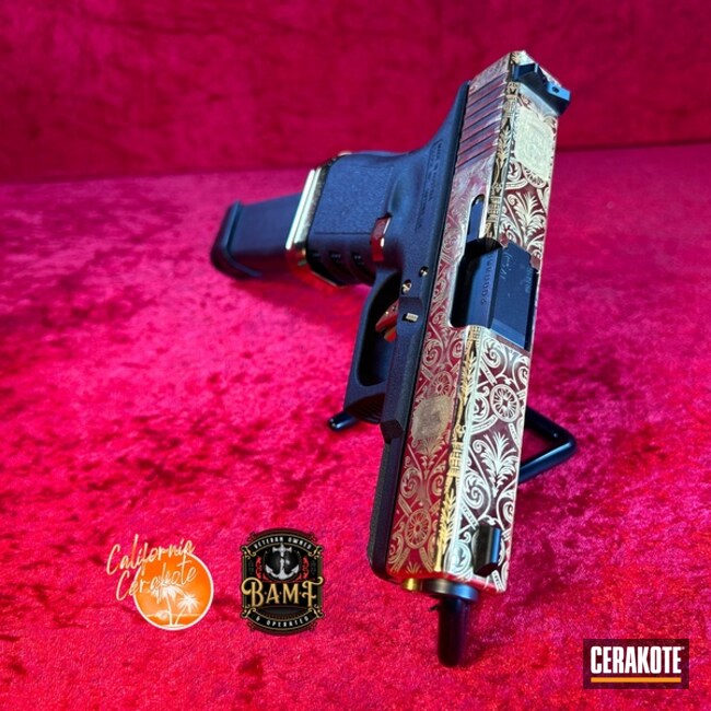 Gold Plating With Clear On Glock 19 Coated With Cerakote In Mc-160