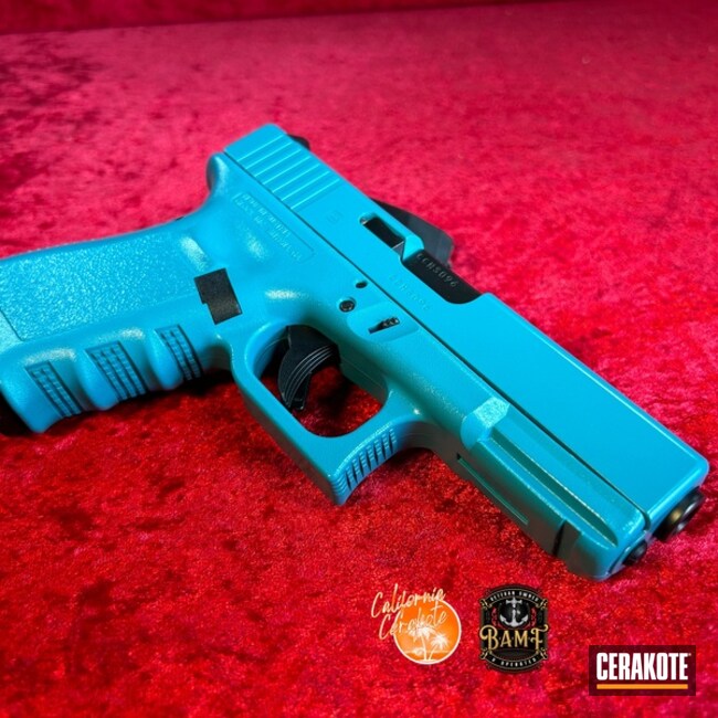 Glock 19 Coated With Cerakote In High Gloss Ceramic Clear And Aztec Teal