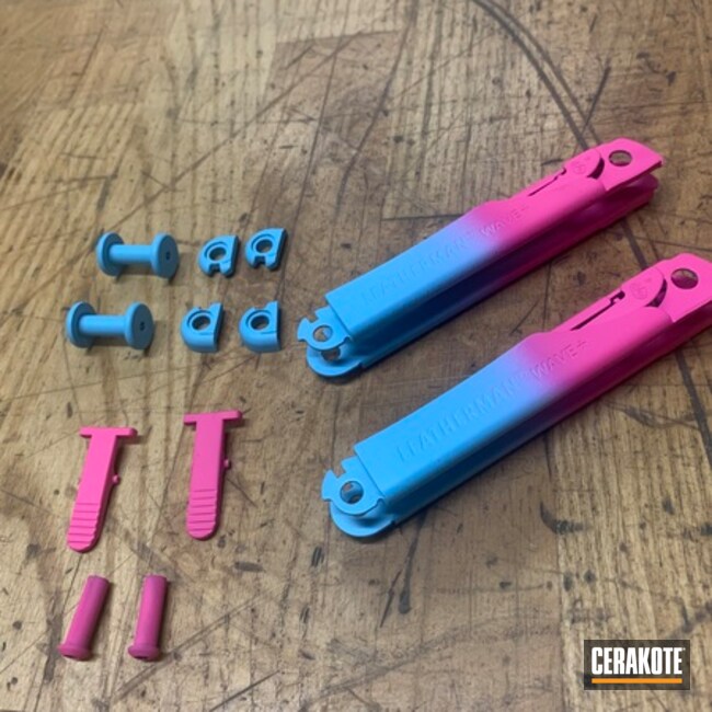 Leatherman Multitool Cerakoted In Prison Pink And Raspberry Blue 