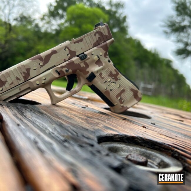 Glocklate Chip Camo Coated With Cerakote In Armor Black, Gen Ii Desert Sage, Desert Sand, Benelli® Sand And Federal Brown
