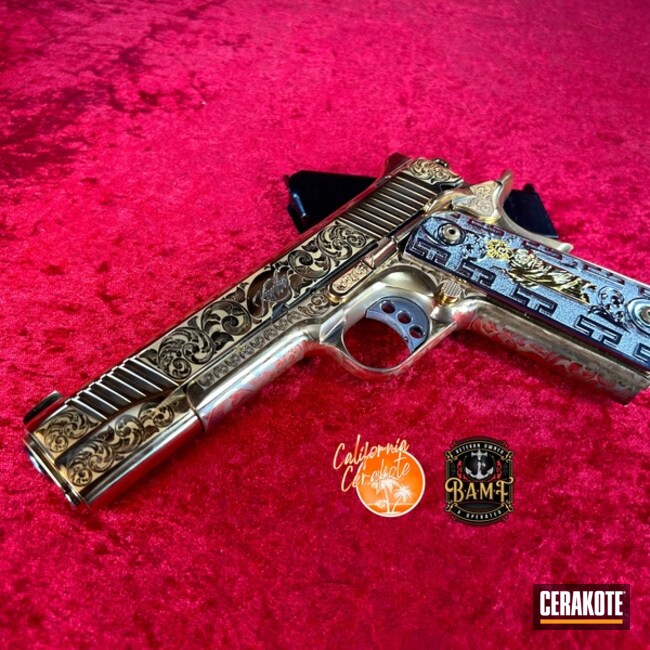 Gold Plated Scroll Kimber 1911 Coated With Cerakote In Mc-160