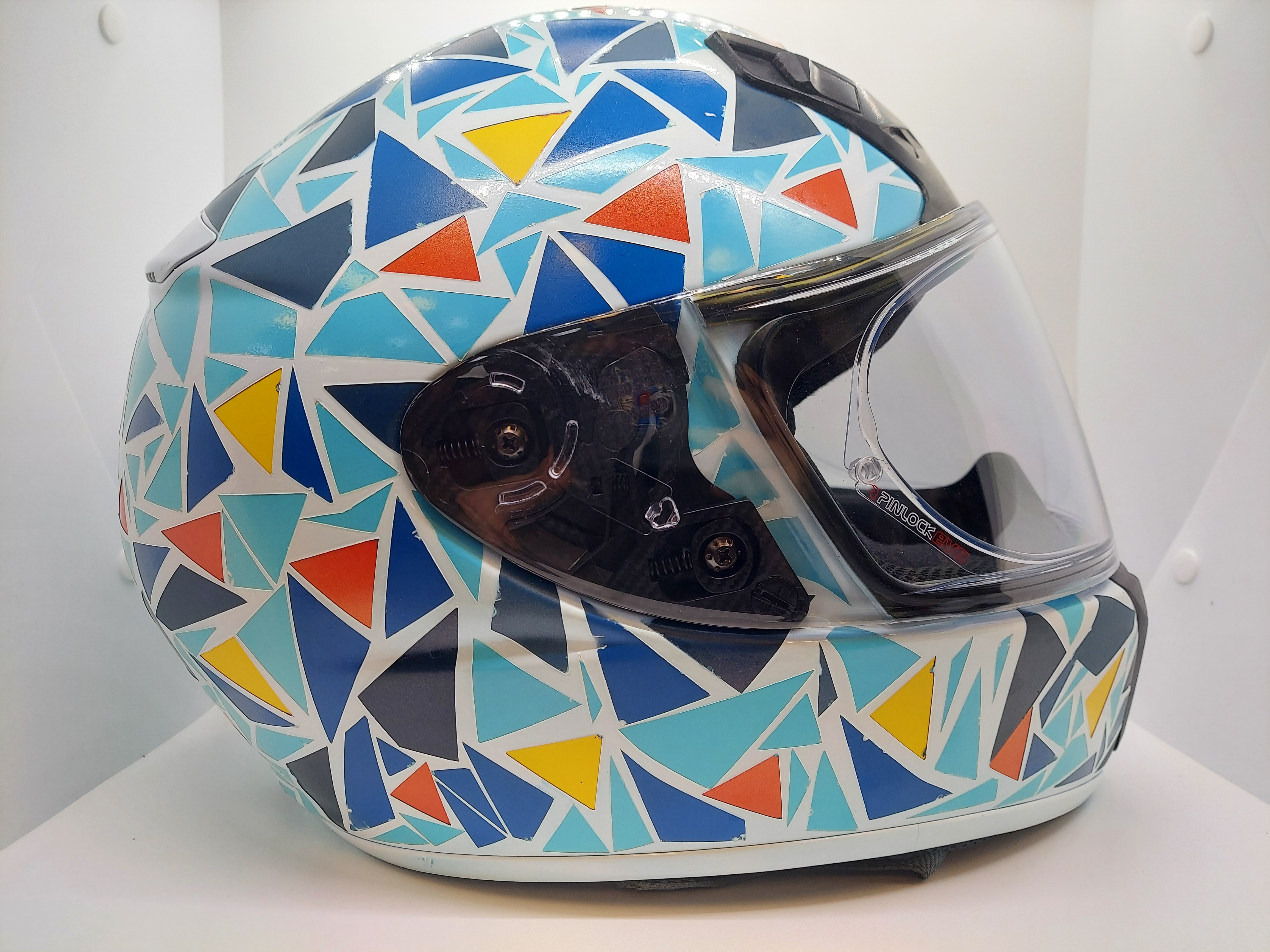 custom motorcycle helmet colors Hand Painted | Blue Peacock BIKESKINZ VINYL WRAP FOR YOUR HELMET Wraps available Shoei How to custom paint a