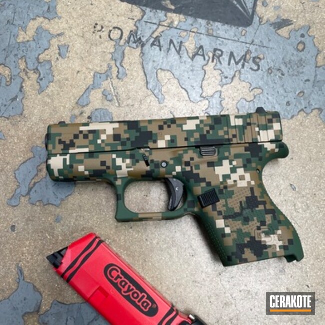 Digi Glock And Crayons Coated With Cerakote In Armor Black, Mud Brown, Desert Sand, Highland Green And Usmc Red