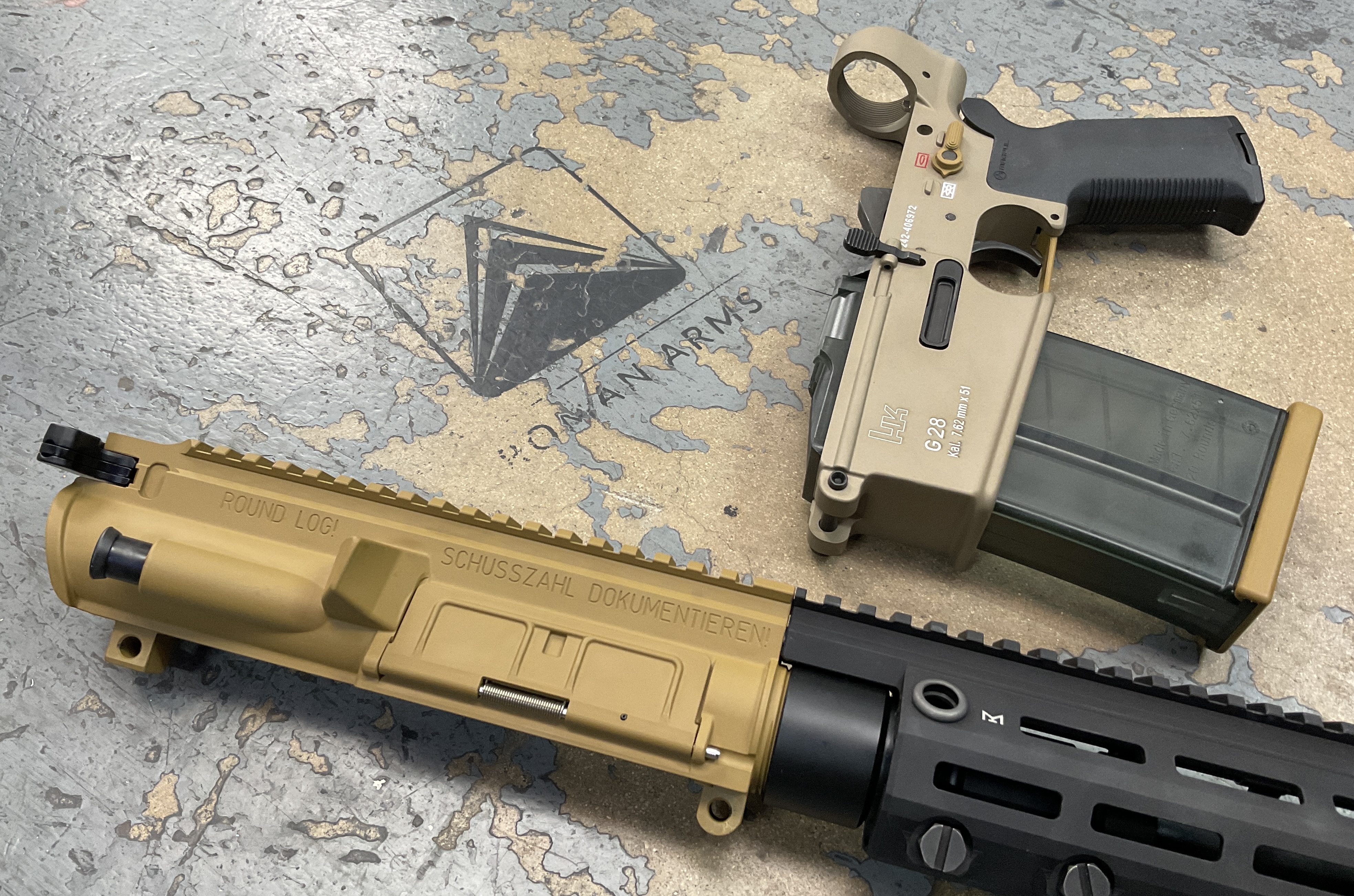 H&k G28 Frankenstein with a Titanium, RAL 8000 and Gold Finish | Cerakote