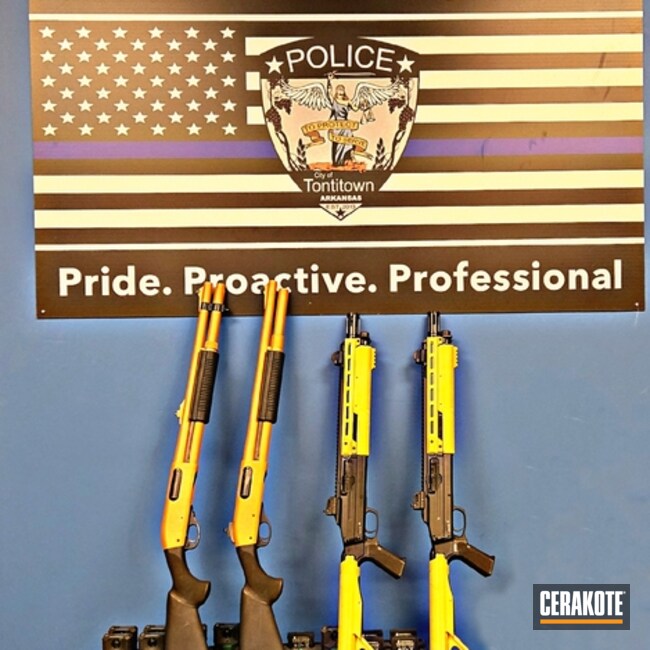 Pepperball Shotguns Coated With Cerakote In H-309 And H-317