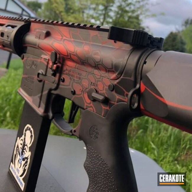 Ar-15 In “hex” Camo. Red, Gray And Black