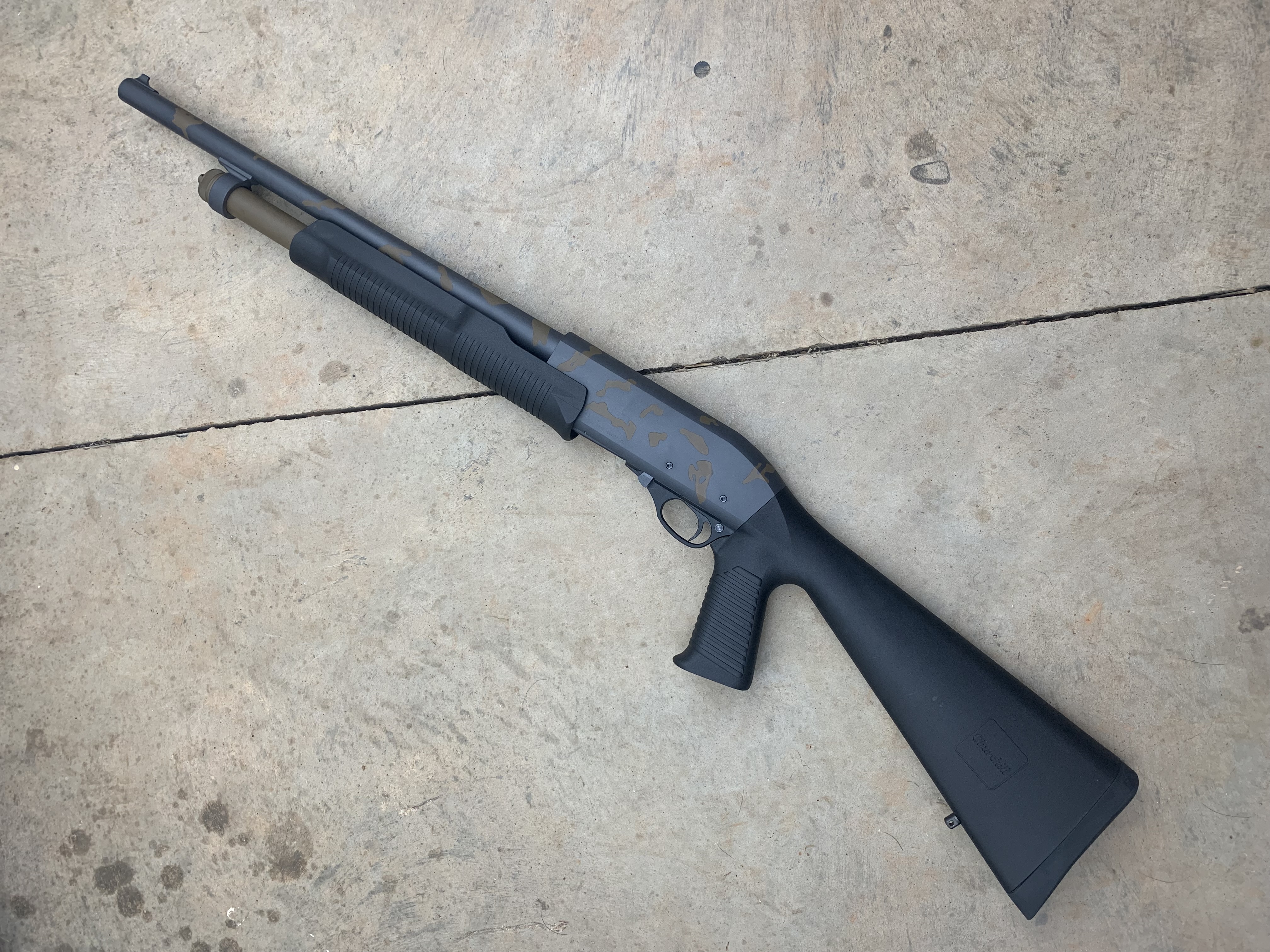 Customized Dod Custom camo on home defense shotgun | Cerakote