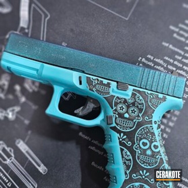 Graphite Black And Aztec Teal Glock 23 Candy Skull