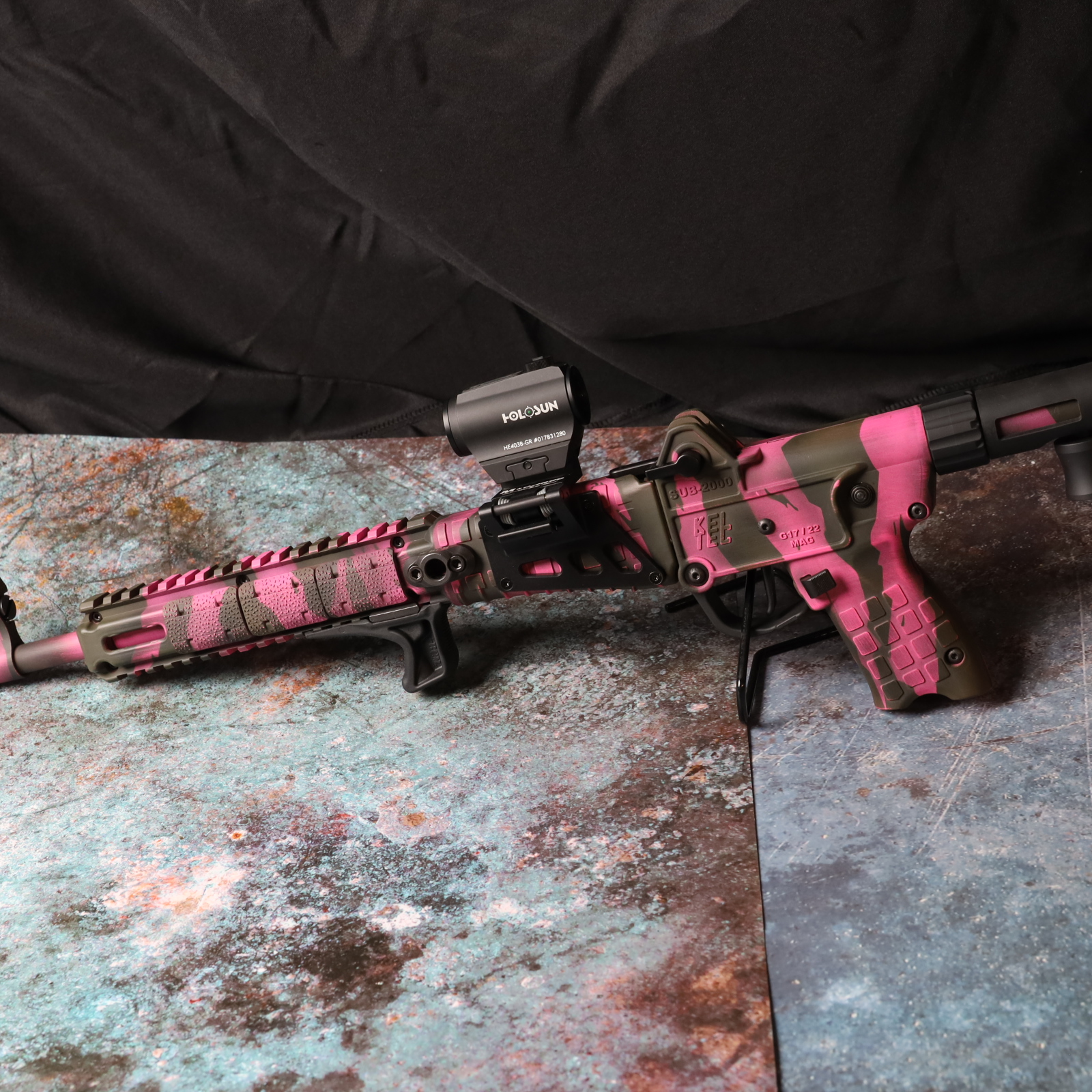 Pink Graphite Kel-tec Sub-2000 in Prison Pink, Graphite Black and O.D. Green | Cerakote