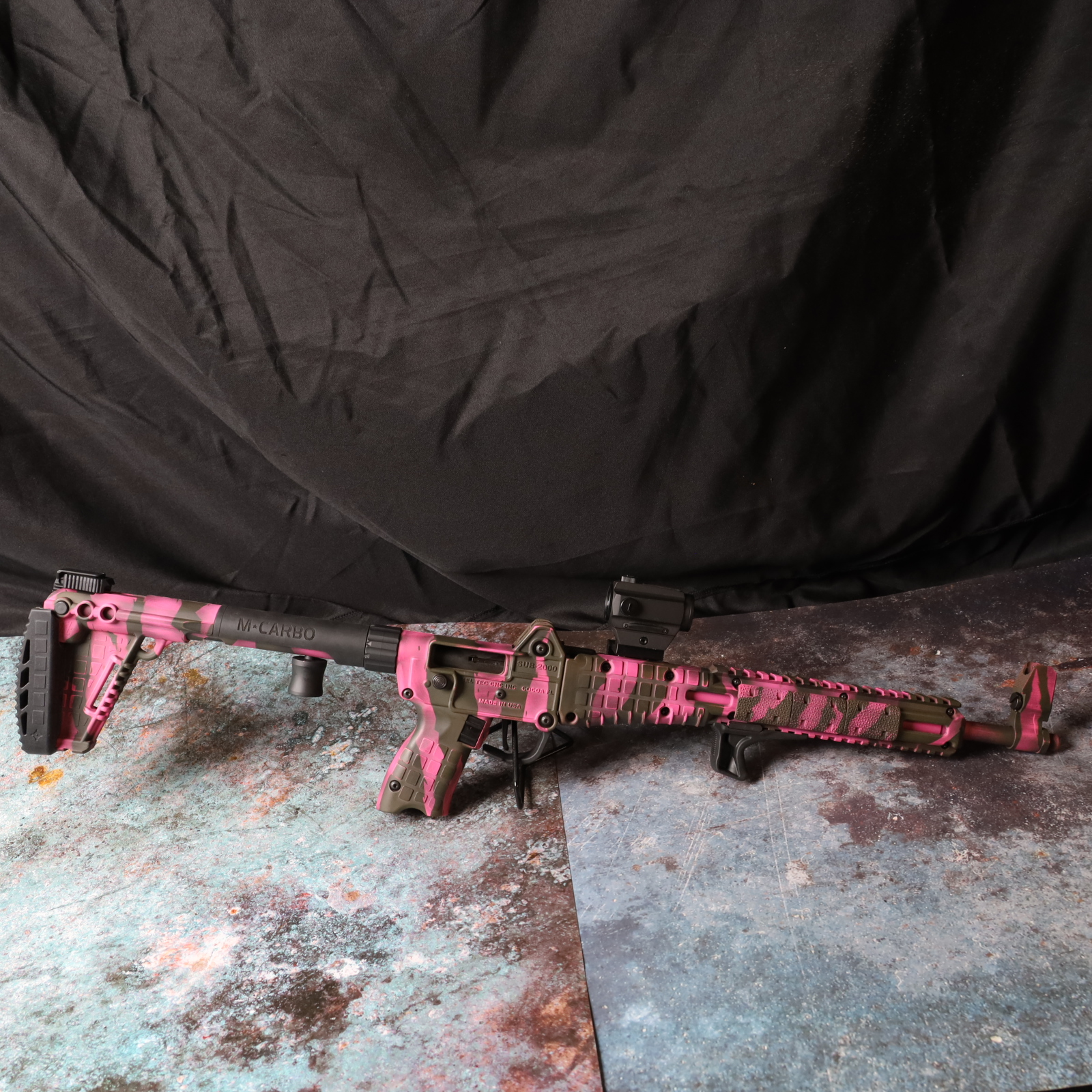 Pink Graphite Kel-tec Sub-2000 in Prison Pink, Graphite Black and O.D. Green | Cerakote