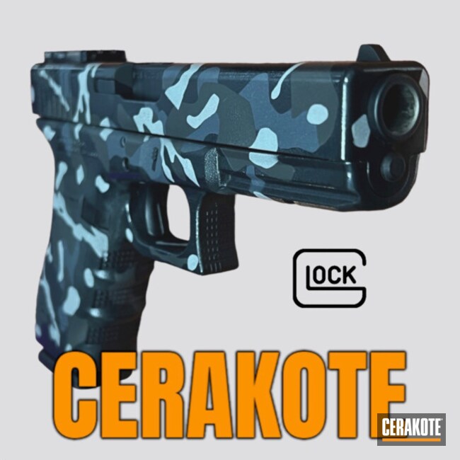 Glock 21 Coated With Cerakote In Midnight, Smoke, Cobalt Kinetics™ Slate And Crushed Silver