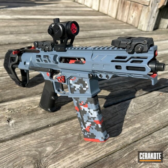 Ar Pistol Coated With Cerakote In Crimson, Armor Black, Multicam® Dark Grey And Frost