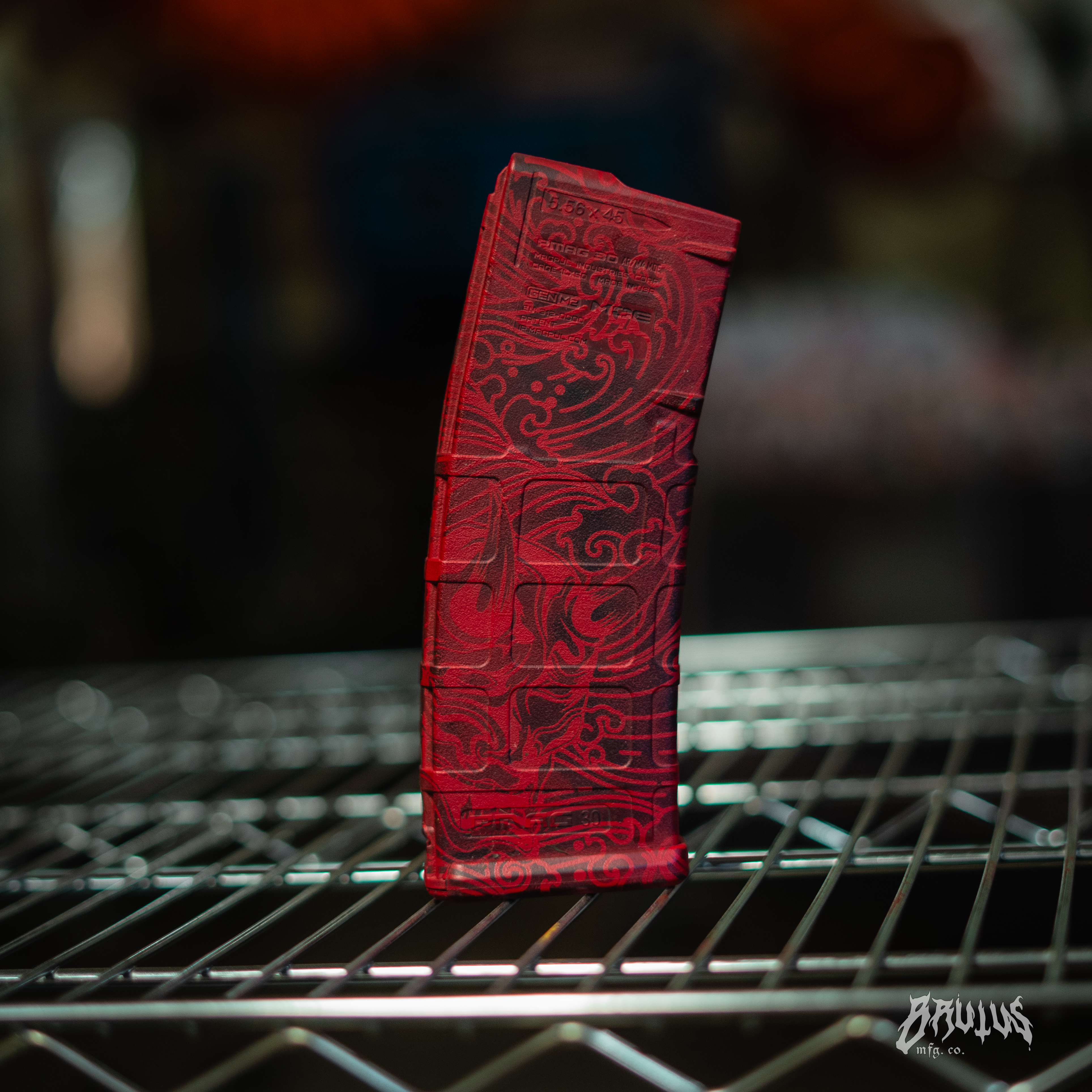Ruby red and black pmag with lasering | Cerakote