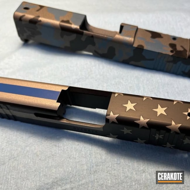 Glock Slide Coated With Cerakote In Titanium, Sky Blue, Nra Blue And Graphite Black