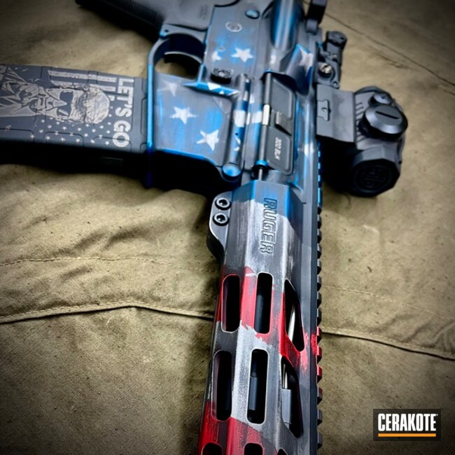 Us Flag Coated With Cerakote In Satin Aluminum, Usmc Red, Sky Blue And Graphite Black