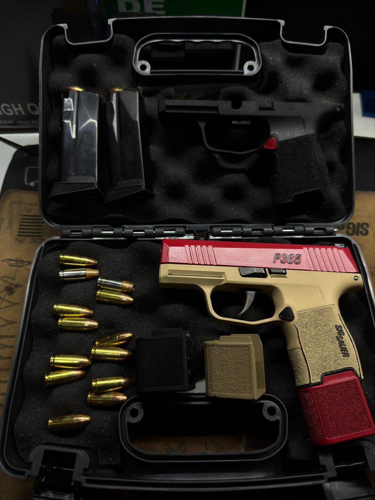 Sig Ruby P365 finished with a Light Sand, Graphite Black and Ruby Red Finish ...