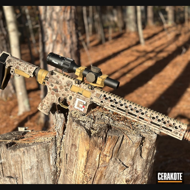 Ar15 Coated With Cerakote In Noveske Tiger Eye Brown , Desert Sand, Chocolate Brown, Federal Brown, Glock® Fde, Ruby Red, Titanium Red Piston Coat, Patriot Brown, Stormtrooper White And Coyote Tan