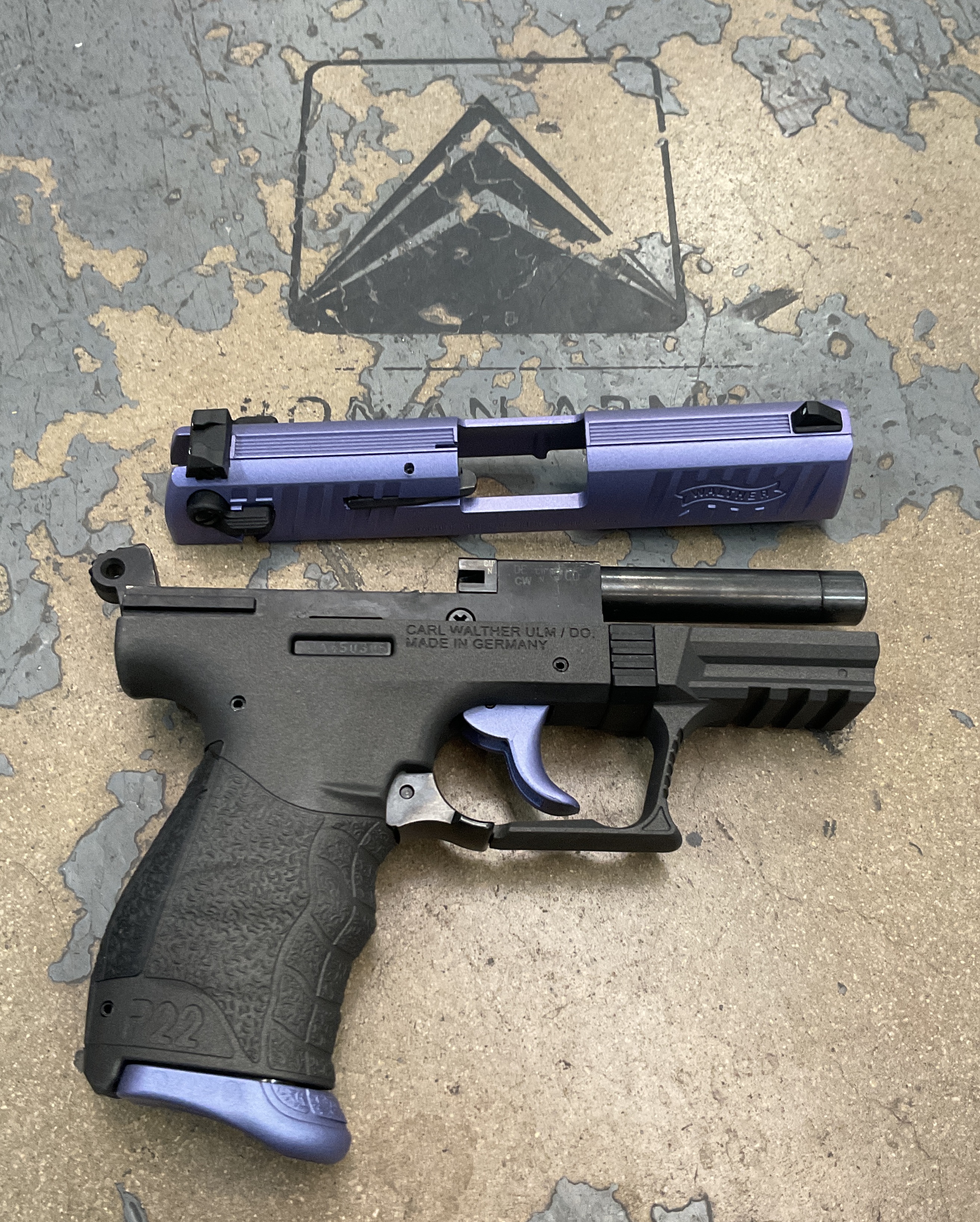 Walther P22 coated in Cerakote Fx Mystique and Crushed Orchid | Cerakote