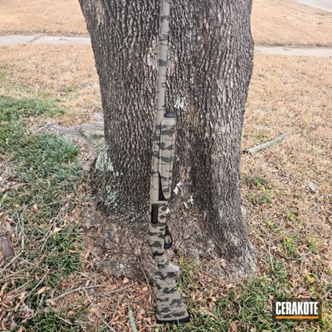 Shotgun Coated With Cerakote In Magpul® O.d. Green, Graphite Black And Magpul® Flat Dark Earth