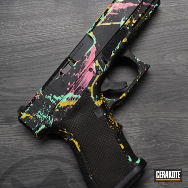 Pink Sherbet, Corvette Yellow, Graphite Black And Island Green Splatter