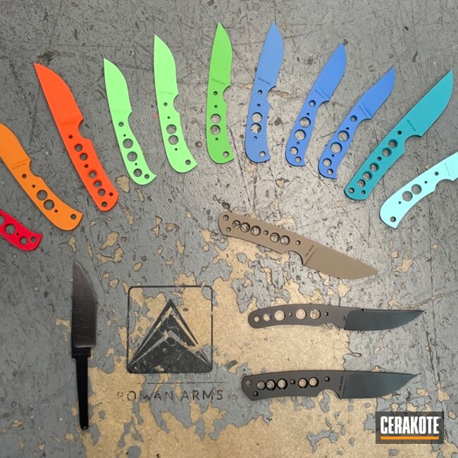 Colorful Knives Coated With Cerakote In H-357, H-309, H-171, H-331, H-146, H-349, H-175, H-265 And H-362