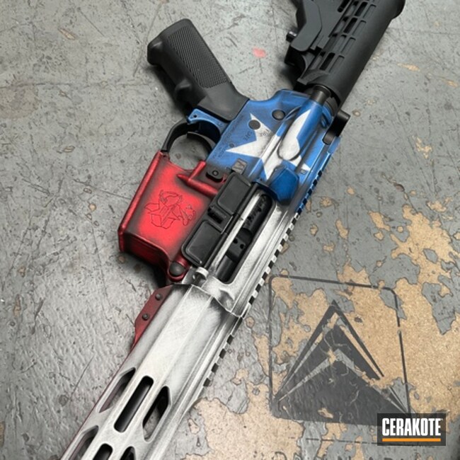 Texas Forev-ar Coated With Cerakote In Armor Black, Nra Blue, Bright White And Usmc Red