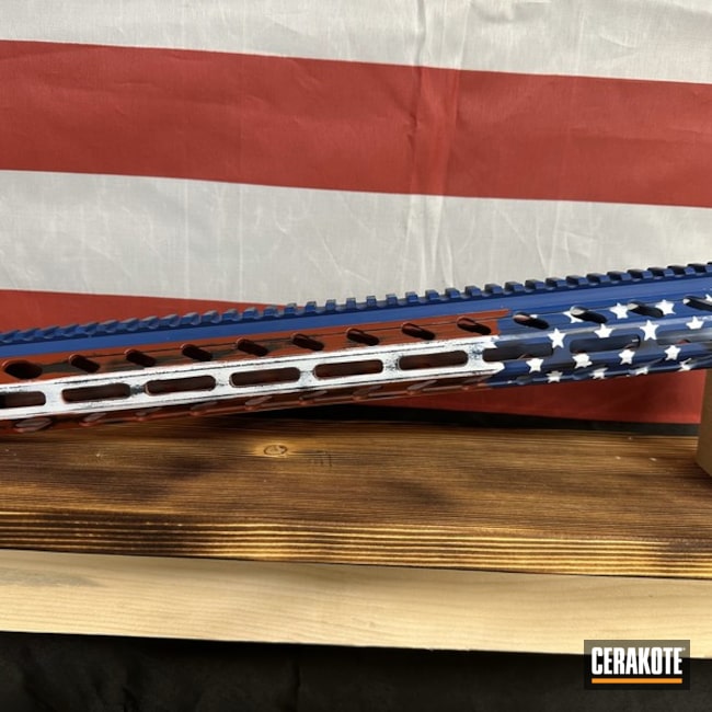 Flag Handguard Coated With Cerakote In Bolt Blue, Crimson, Armor Black And Arctic White