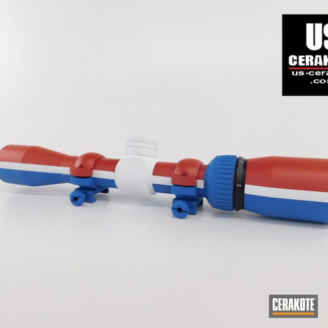 Vortex Scope And Rings Cerakoted In Red, White, And Blue
