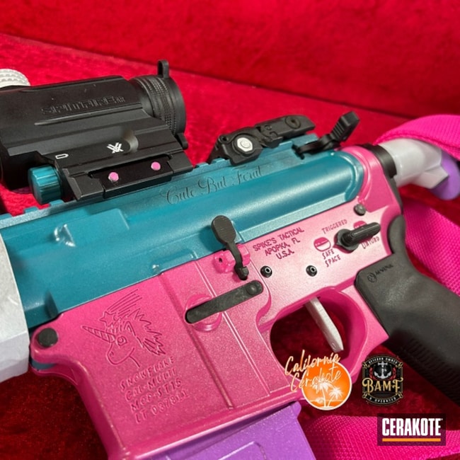 Unicorn Madness Ar Coated With Cerakote In Stormtrooper White, Prison Pink, Purplexed And Aztec Teal