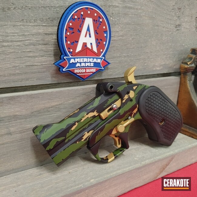 Custom Tiger Stripe Camo Bond Arms Derringer. Bright Green H-343, Gold H-122, Graphite Black H-146