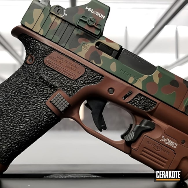 Flecktarn Glock Coated With Cerakote In Federal Brown And Armor Black