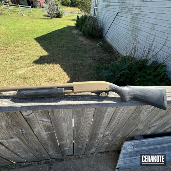 Shotgun Coated With Cerakote In Burnt Bronze