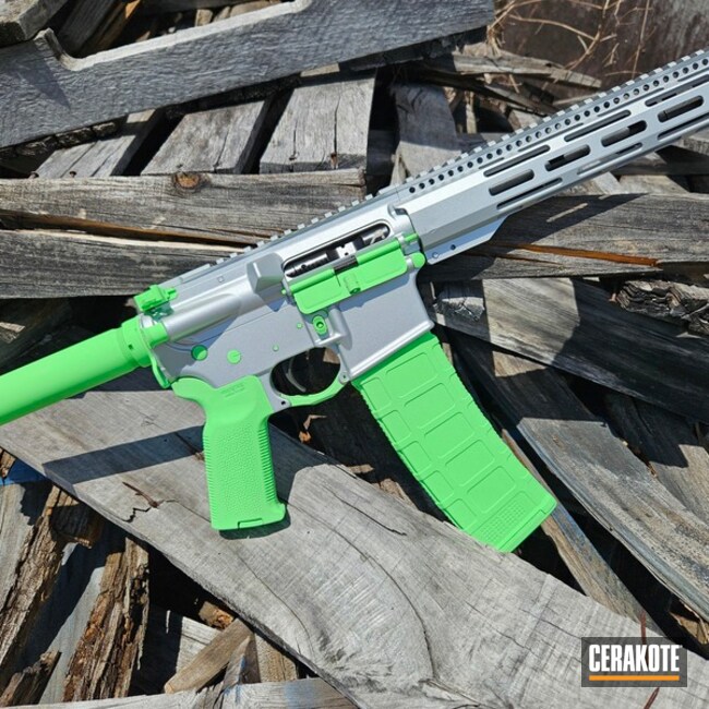 Ar Pistol Coated With Cerakote In Satin Aluminum And Parakeet Green