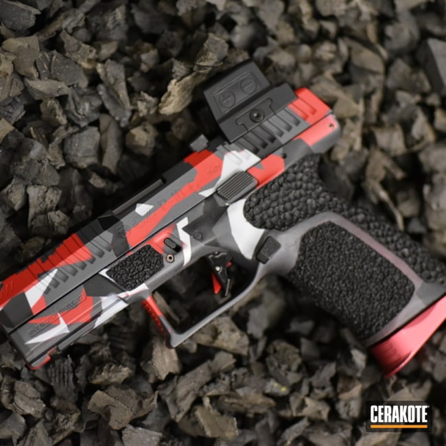 Red Urban Splinter Camo Cz P-10c W/ Custom Stippling 