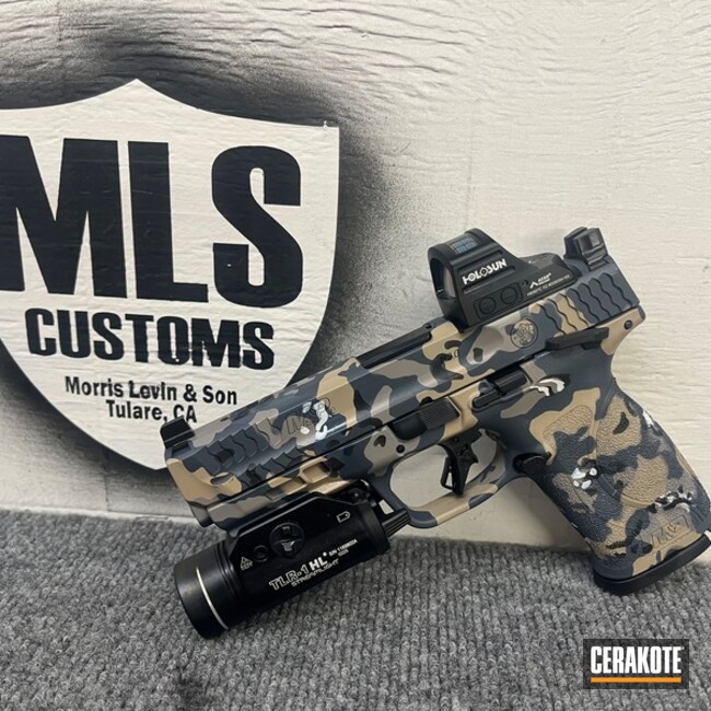Shield Coated With Cerakote In Blue Titanium, Bright White And Coyote Tan