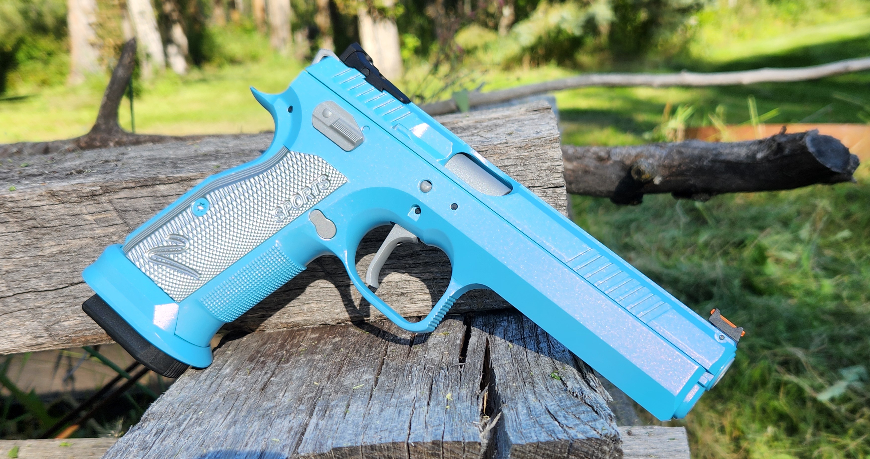 Blue Raspberry Cerakote Cz Ts2 coated in a Cerakote Fx Riot, Blue Raspberry and Crushed Silver ...