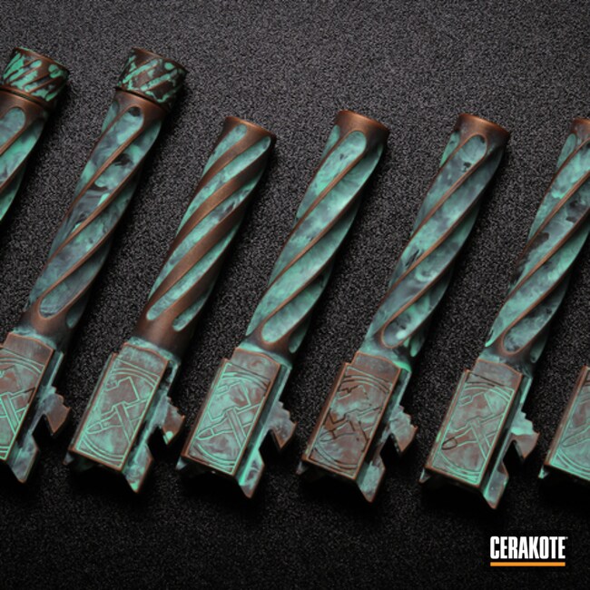 Fluted Copper Patina Barrel Coated With Cerakote In Graphite Black, Copper And Island Green
