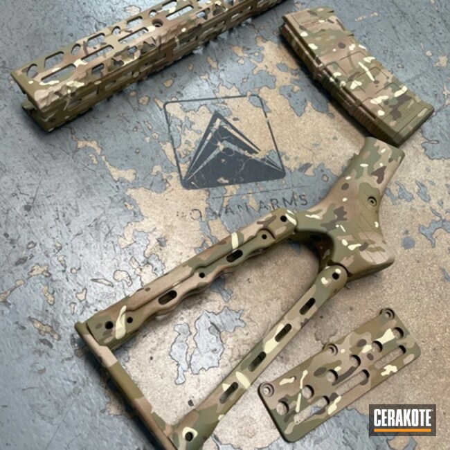 Camo Builder Coated With Cerakote In Desert Sand, Multicam® Pale Green, Chocolate Brown, Benelli® Sand, Multicam® Olive And Multicam® Dark Green