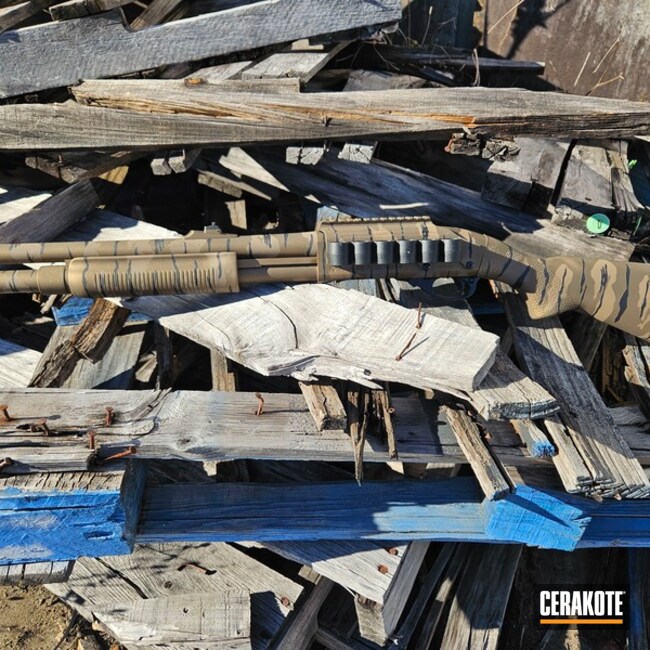 Shotgun Coated With Cerakote In Graphite Black, Burnt Bronze And Flat Dark Earth