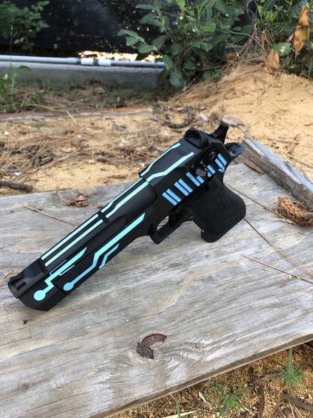 Tron Desert Eagle in a Blue Raspberry and Graphite Black Finish | Cerakote