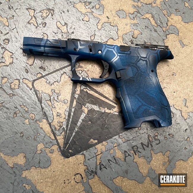 Dagger Kryptek Coated With Cerakote In Kel-tec® Navy Blue, Ridgeway Blue, Satin Aluminum And Graphite Black