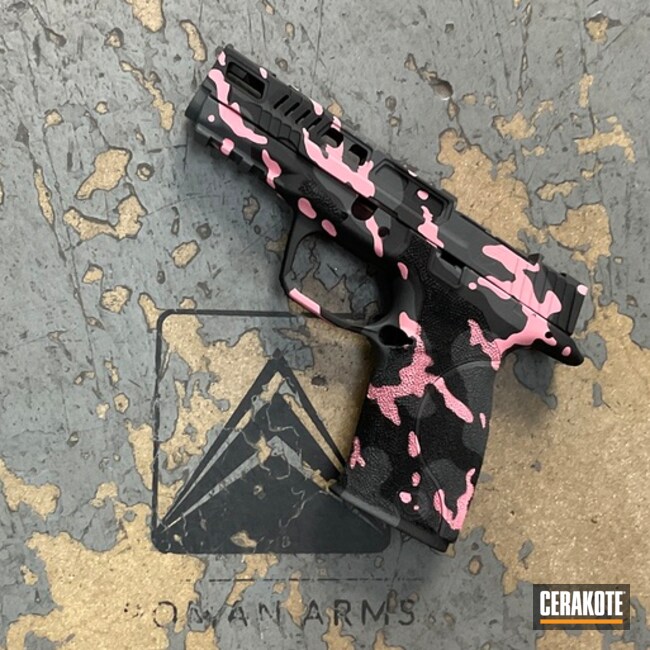 S&w Shield Coated With Cerakote In Bazooka Pink, Springfield® Grey And Graphite Black