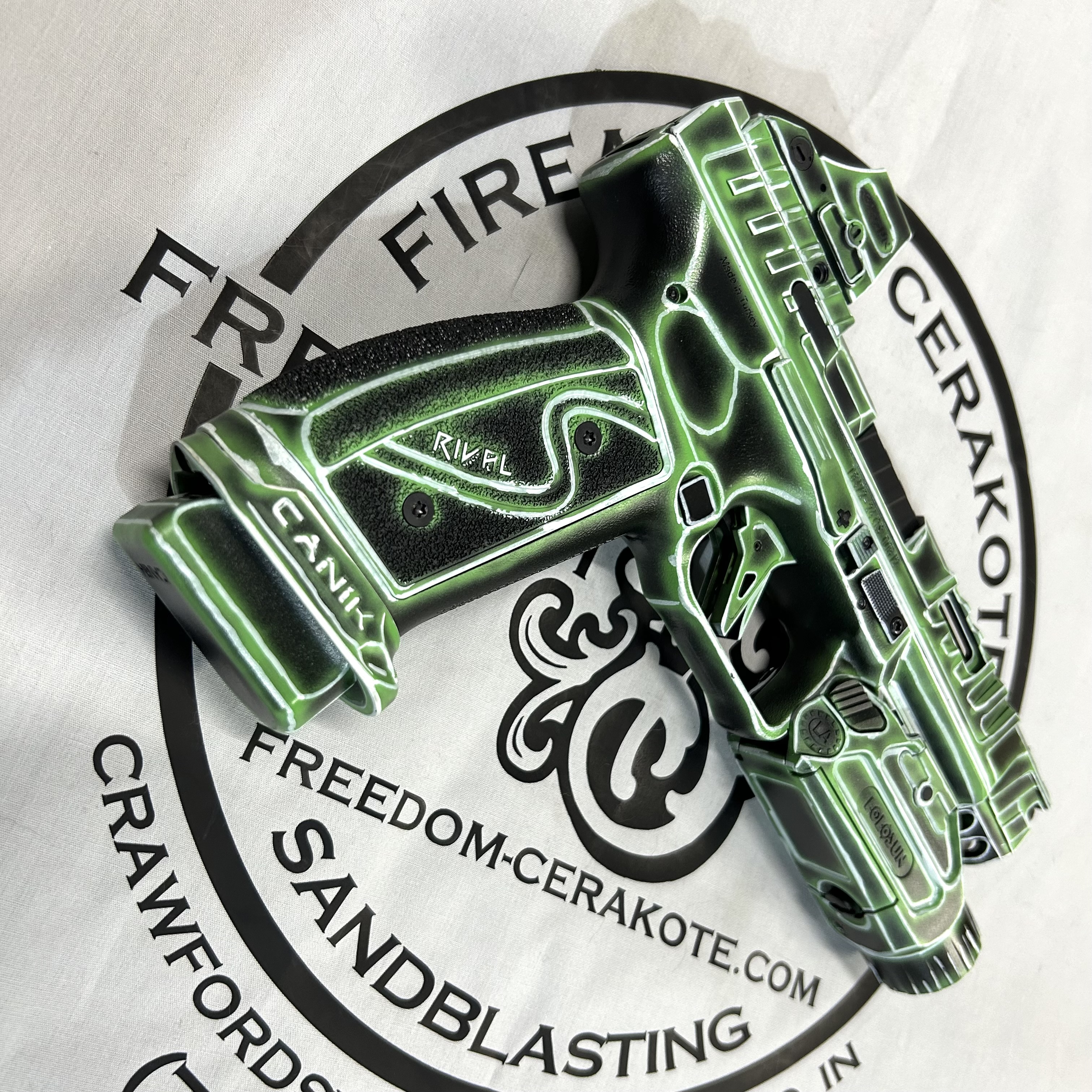 Canik Rival Tron coated in H-301, H-146 and H-351 | Cerakote