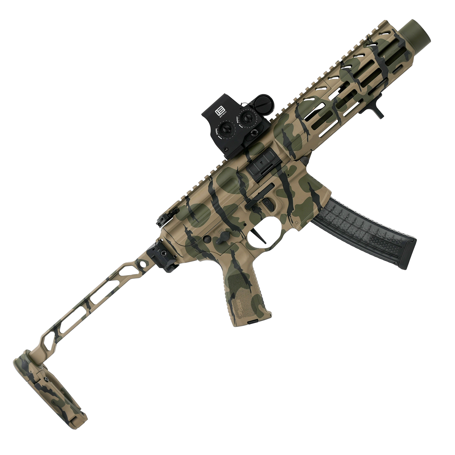 SIG MPX in Bottomlands Camo by Alice Kustoms at Modern Warriors | Cerakote