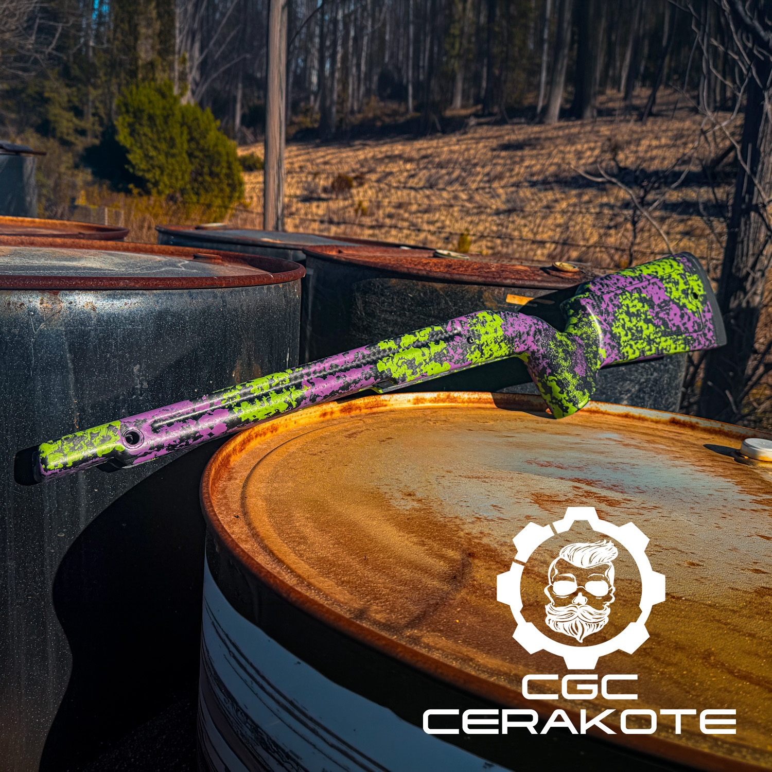 Wild Purple and Zombie Green Sponge Camo - Rifle Stock | Cerakote