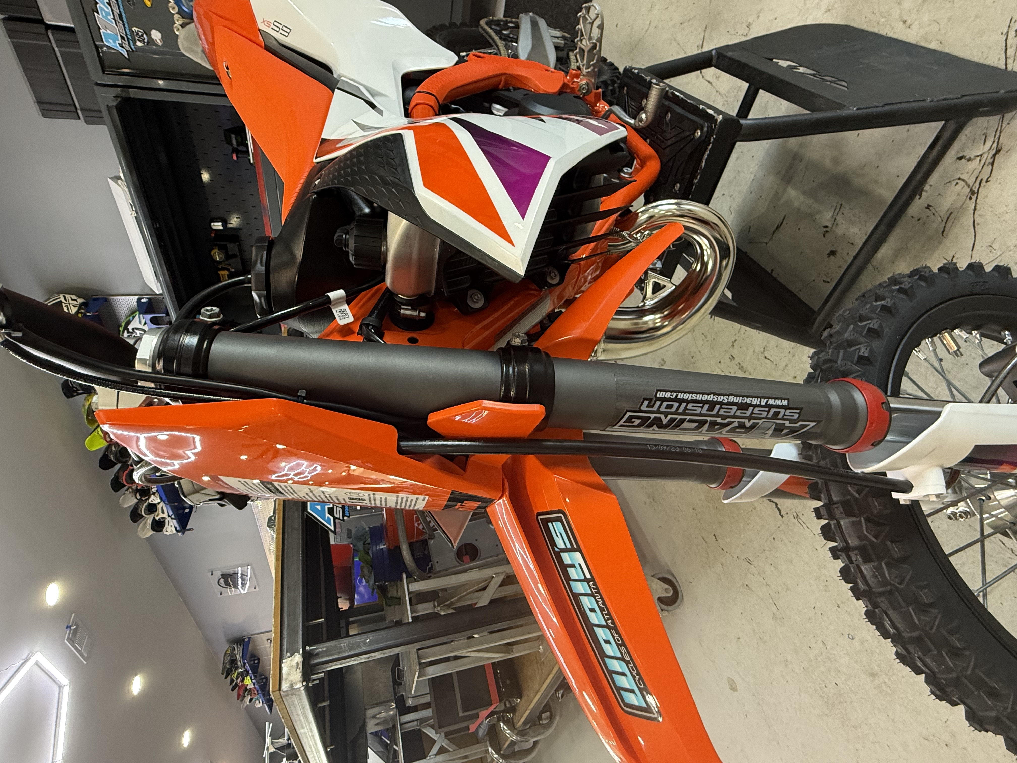 KTM 65 with carbon gray fork tubes and gloss, black triple clamps ...
